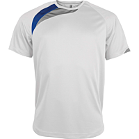 T-shirt sport manches courtes - enfant - blanc/bleu royal/gris tempête