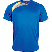 T-shirt sport manches courtes - enfant - bleu royal/jaune/gris tempête