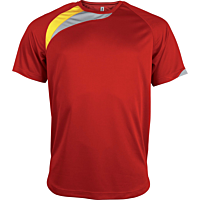 T-shirt sport manches courtes - enfant - rouge/jaune/gris tempête