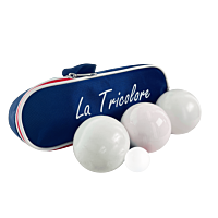Triplette de Pétanque avec Sacoche Tricolore et But - Blanche Lisse