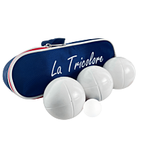 Triplette de Pétanque avec Sacoche Tricolore et But - Blanche Strie Z