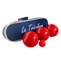 Triplette de Pétanque avec Sacoche Tricolore et But - Rouge Lisse