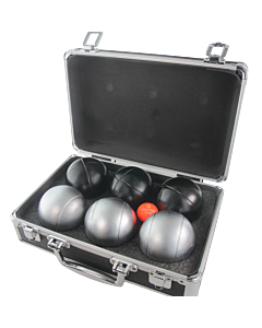 2 triplettes de Pétanque avec Mallette et But - Grise Mate Strie P + Noire Strie Z
