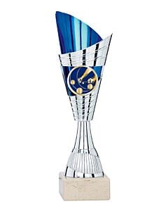 Coupe sp&eacute;ciale p&eacute;tanque argent et bleue 31cm avec pastille