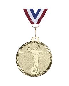 Médaille dorée joueur de pétanque 50 mm et son ruban tricolore