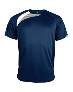T-shirt sport manches courtes - enfant - bleu marine/blanc/gris tempête